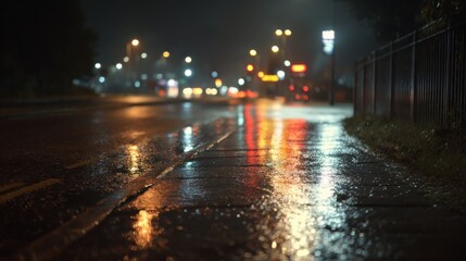 Wet City Street at Night