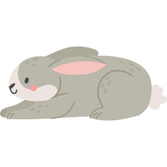 Cute Gray Rabbit Lying Down With Pink Accents On Ears And Cheeks Adorable Cartoon Animal Illustration With Detailed Fur Texture Isolated On Transparent Background