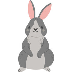 Cute Gray Rabbit With Pink Ears Standing On Transparent Background Stylized Cartoon Art