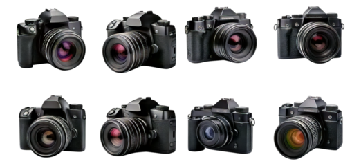Various High-Quality Digital Cameras Showcased on a Clean Background, Isolated on Transparent, white background
