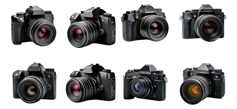 Various High-Quality Digital Cameras Showcased on a Clean Background, Isolated on Transparent, white background
