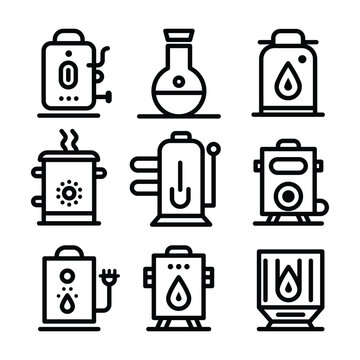 Industrial Boiler Icon Set &ndash; Vector Symbols for Heating Systems & Power Plants