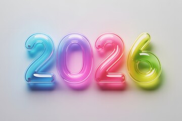 Neon glowing new year celebration sign at night 2026 year