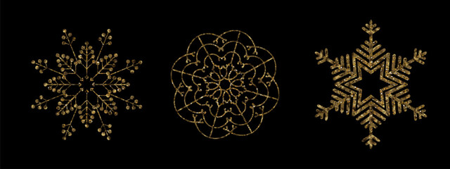 Merry Christmas 2026. Exquisite golden snowflakes made of sparkling tinsel.