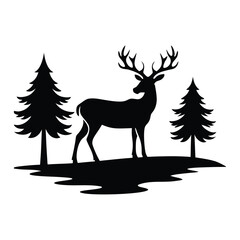 Deer Beside Lake with Reflection Silhouette