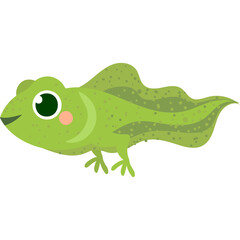 Cute Green Cartoon Tadpole With Pink Cheeks And Big Eyes In A Simple Style With Transparent Background