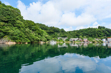 波静かな西郷湾の海岸線
