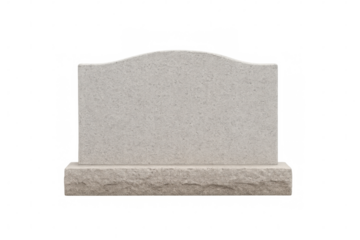Blank granite headstone with curved top, symbolizing memorial, death, and remembrance, isolated on transparent background