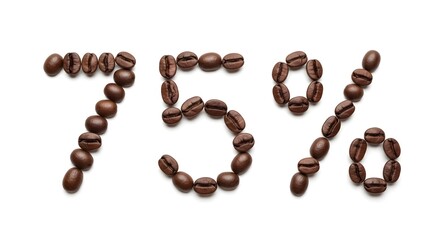 Coffee beans arranged to form the number seventy-five percent