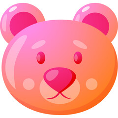 Cute Pink Teddy Bear Face With Round Ears And Shiny Nose On Transparent Background