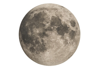 Naklejka premium Full moon showing detailed lunar surface craters, maria, and texture on transparent background