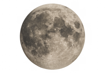 Full moon showing detailed lunar surface craters, maria, and texture on transparent background