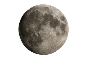 Naklejka premium Full moon showing visible craters and surface details, natural satellite orbiting earth, transparent background
