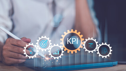 This visual concept highlights performance management, KPI strategy, and data-driven business optimization for organizational growth, efficiency tracking, and results-oriented decision-making.