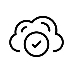 Cloud Check Line Icon — Verified Cloud, Backup Complete