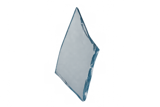 Broken sharp glass fragment with reflections, a transparent shard for abstract concepts and danger