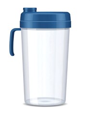 Obraz premium Tall, clear plastic tumbler with blue lid, handle and cap