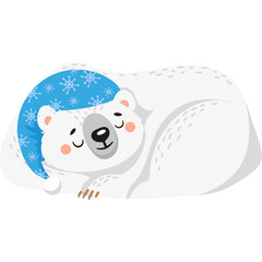 Cute Sleeping Polar Bear Wearing A Blue Snowflake Hat With Closed Eyes Peaceful Nap In Winter White Animal Illustration On Transparent Background
