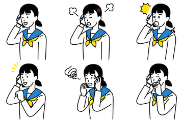 スマートフォンで通話する女子学生　セット