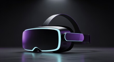 Futuristic Virtual Reality Headset with Glowing Purple and Teal Accents on a Reflective Dark Surface, Symbolizing Next-Gen Gaming and Metaverse Immersion