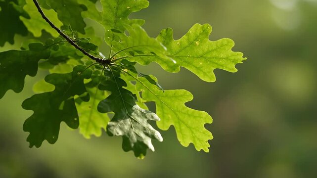 Oak Leaf Closeup: A vibrant close-up view of fresh green oak leaves, showcasing the intricate patterns and textures, bringing a touch of nature's elegance and freshness.
