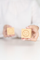 Woman show Unhappy Sad face block, Mental health Assessment, Psychology, Health Wellness, Feedback,...