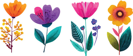 set of colorful flowers vector