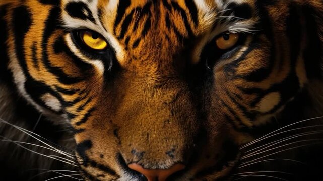 Close-up of tiger eyes in darkness  
