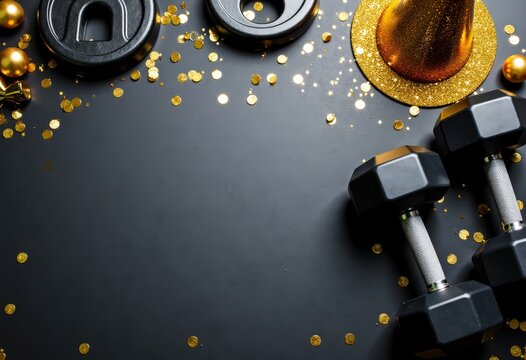 Celebratory gym scene with shining accessories, Postworkout celebration captured with sparkling accessories and joy, Festive scene showcasing triumph with dazzling accessories after successful workout