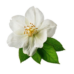 Obraz premium White flower with leaves isolated on white and transparent background.