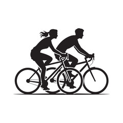 Fototapeta premium Vector art of silhouette of a couple cycling together on a tandem bike active lifestyle and outdoor recreation