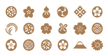 和のイラストセット(手書き風、切り絵風、ハンコ風)