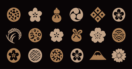 和のイラストセット(手書き風、切り絵風、ハンコ風)