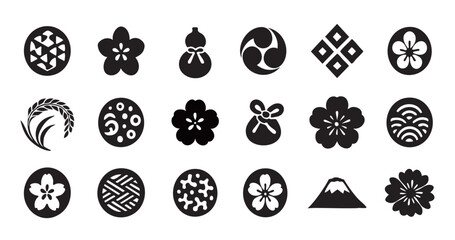 和のイラストセット(手書き風、切り絵風、ハンコ風)