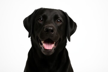 Black Labrador Retriever head and shoulders front facing relaxed open mouth portrait