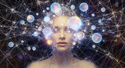 Human Head with Neural Network and Connections, AI, Machine Learning Concept