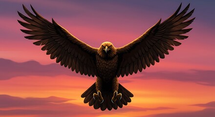 Majestic Eagle Soaring Against a Vibrant Sunset Sky.