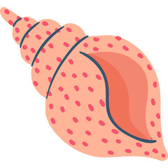 Illustration of a Pink Seashell with Dark Blue Spots on a White Background