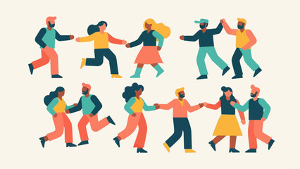 Diverse Group of People Running Together, Celebrating Unity and Teamwork