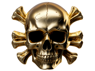 golden skull mask with bones on a neutral background, perfect for Halloween