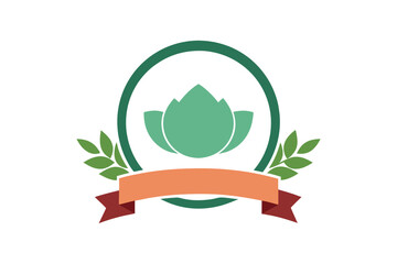 Decorative salad emblem with leafy ribbon arc banner