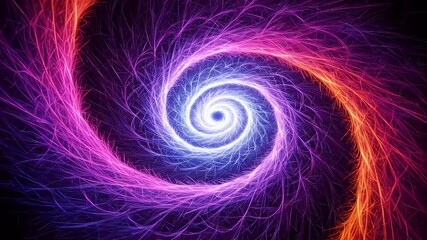 Abstract spiral of neon tendrils in purple and blue against black, radiating from the center. A vibrant, energy-filled design - Powered by Adobe