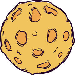 Cute Yellow Moon with Craters and Dark Outline Hand Drawn Style Digital Art