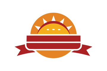 Minimalist burger with mayan sun motif and ribbon design