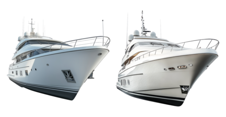 Luxury Yachts with Sleek Lines and Modern Design in Bright Light, PNG bundle collection, Isolated on Transparent Background