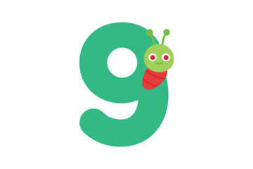 Number nine with a caterpillar illustration