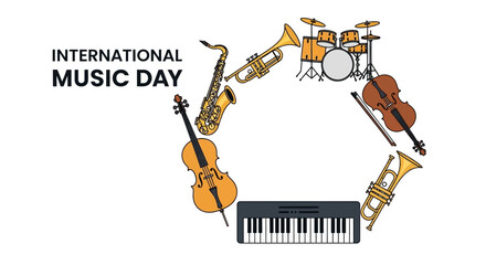 International Music Day Celebration A Vibrant Array of Musical Instruments in a Circular Composition