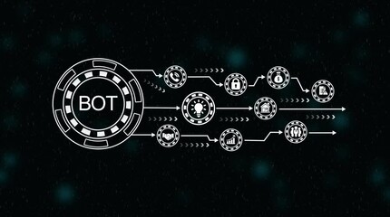 Automated bot processing data streams and network connections digital concept with arrows and abstract background - Powered by Adobe