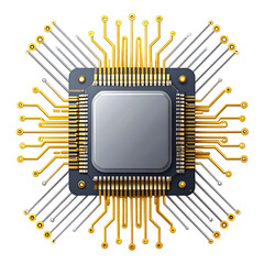 Detailed Illustration of a Central Processing Unit with Radiating Gold Connections
