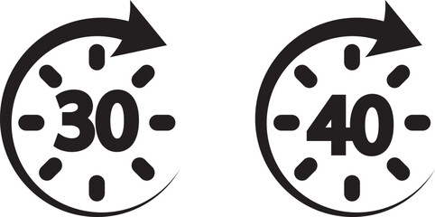 clock silhouette business vector icon. 10, 20, 30, 40, Minute stopwatch or timer icon